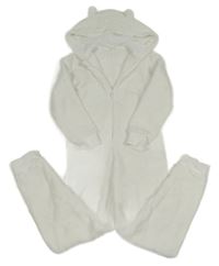 Bílá chlupatá kombinéza s hvězdami a kapucí