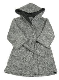Čierno-sivý melírovaný chlpatý župan s kapucňou Nutmeg