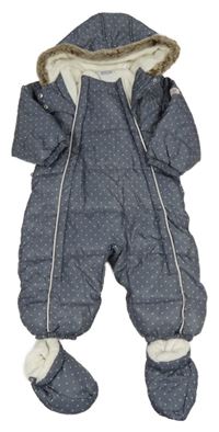 Sivá bodkovaná á šušťáková zimná kombinéza s kapucí+ cápačky Obaibi