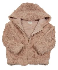 Svetloružová kožušinová podšitá bunda s kapucňou F&F