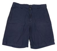 Tmavomodré plátěné regular fit kraťasy H&M