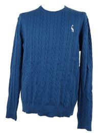 Pánský modrý copánkový svetr s výšivkou