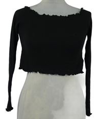 Dámske čierne rebrované crop tričko H&M