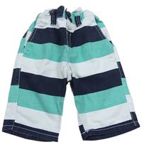 Tmavomodro-bílo-zelené pruhované plátěné kraťasy Denim Co.