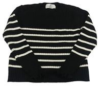 Čierno-biely pruhovaný rebrovaný sveter H&M