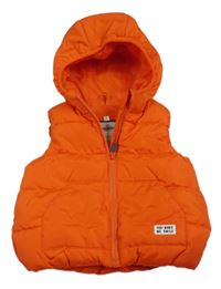Oranžová šušťáková zateplená vesta s kapucňou Topomini