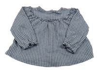 Tmavomodro-biela kockovaná blúzka s volánikmi George