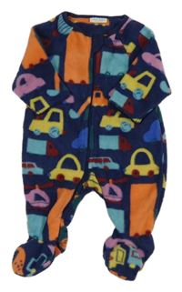 Tmavomodro-barevný fleecový overal s auty Next