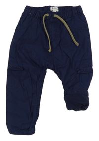 Tmavomodré plátenné podšité cargo nohavice