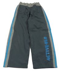 Tmavošedé šusťákové s nápisom a pruhmi Topolino