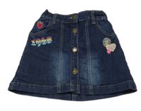 Tmavomodrá rifľová prepínaci sukňa s nášivkami Crafted