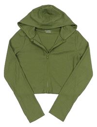 Khaki rebrovaná prepínaci crop mikina s kapucňou Primark