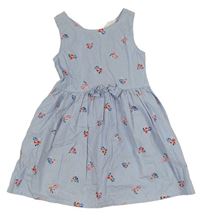 Světlemodro-biele pruhované plátenné šaty s kvietkami H&M