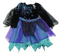 Kostým - Černo-zeleno-fialové sametovo/tylové halloweenské šaty Tu