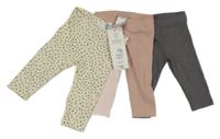 Nové - 3x - sivé + ružové + smotanové rebrované legíny s punítky F&F
