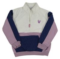 Lila-bielo-tmavomodrá mikina s klokaní vreckom Primark