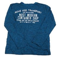 Modro-černé pruhované triko s nápisem Yigga