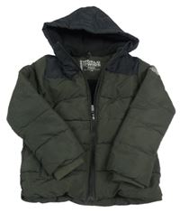 Tmavozeleno-černá šusťáková prošívaná zimní bunda s kapucí Yigga