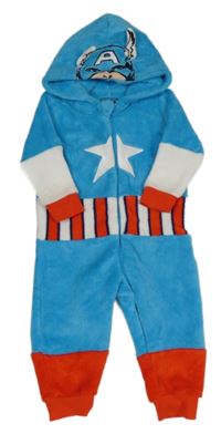 Tyrkysovo-červeno-bílá chlupatá kombinéza s kapucí - Captain America Marvel