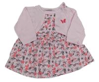 Světlerůžové bavlněné šaty s kytičkami a bolerkem Ergee