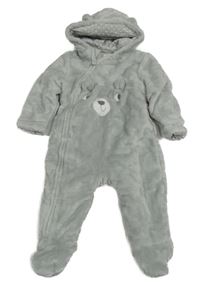 Šedá chlupatá zateplená kombinéza s medvídkem a kapucí C&A