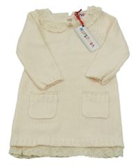 Nové - Smetanové pletené šaty s kapsami a síťovinou Hopscotch