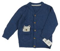Nové - Tmavomodrý propínací svetr s medvídkem Mothercare