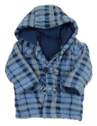 Modro-tmavomodro-šedý kostkovaný fleecový zateplený kabátek s kapucňou George