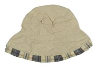 Béžovo-kostkovaný lněný klobouk Lodenfrey 