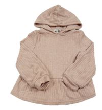 Svetloružový rebrovaný peplum sveter s kapucňou