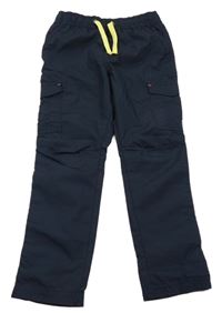 Tmavomodré vzorované plátenné cargo nohavice Kids