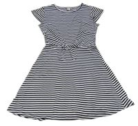 Tmavomodro-biele pruhované šaty s mašlou Yigga