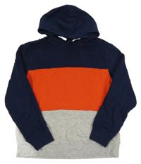 Tmavomodro-červeno-sivá mikina s kapucňou H&M