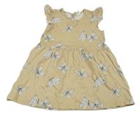 Béžové bavlnené šaty s motýlikmi H&M