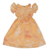 Oranžovo-biele vzorované šifónové šaty s volnými rameny Page one young