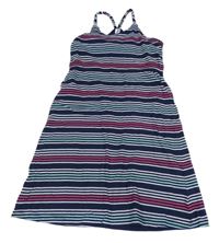 Tmavomodré bavlnené šaty s prúžkami Yigga