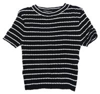 Čierno-biele pruhované rebrované crop tričko H&M
