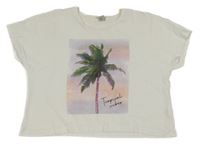 Biele crop oversize tričko s palmou Tu