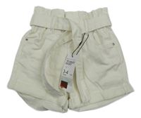 Nové - Smetanové riflové tie waist kraťasy s páskem Denim Co. 
