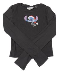 Tmavosivé rebrované tričko so Stitchem H&M