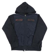 Tmavomodrá prepínaci mikina s kapucňou a logem Hugo Boss