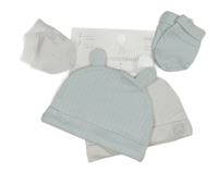 Nové - 4set - Bílá puntíkatá + světlemodrá čepice + světlemodré + bílé puntkaté rukavice Dunnes