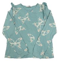 Svetlomodrá mikina s motýly a volánikmi H&M