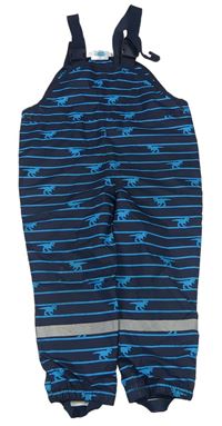 Tmavomodro-modré pruhované šušťákové na traké podšité nohavice s dinosaurami Topolino