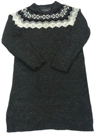 Tmavošeo-smetanovo-sivé melírované svetrové šaty so vzorom a vločkami a flitrami a trblietkami YD