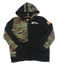 Černo-army propínací mikina s nápisy a kapucí C&A