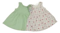 2x - Šaty - Světlezelené, bílo/pudrovo/světlefialové kostkované s jahůdkami PRIMARK