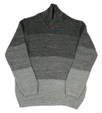 Černo-tmavošedo-šedý melírovaný ombré pletený svetr LC WaIKIKI