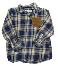 Tmavomodro-modro-světlebéžovo-okrová kockovaná košeľa Zara