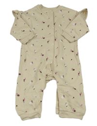 Nové - svetlobéžová tepláková kombinéza s kvietkami a volánikmi Matalan